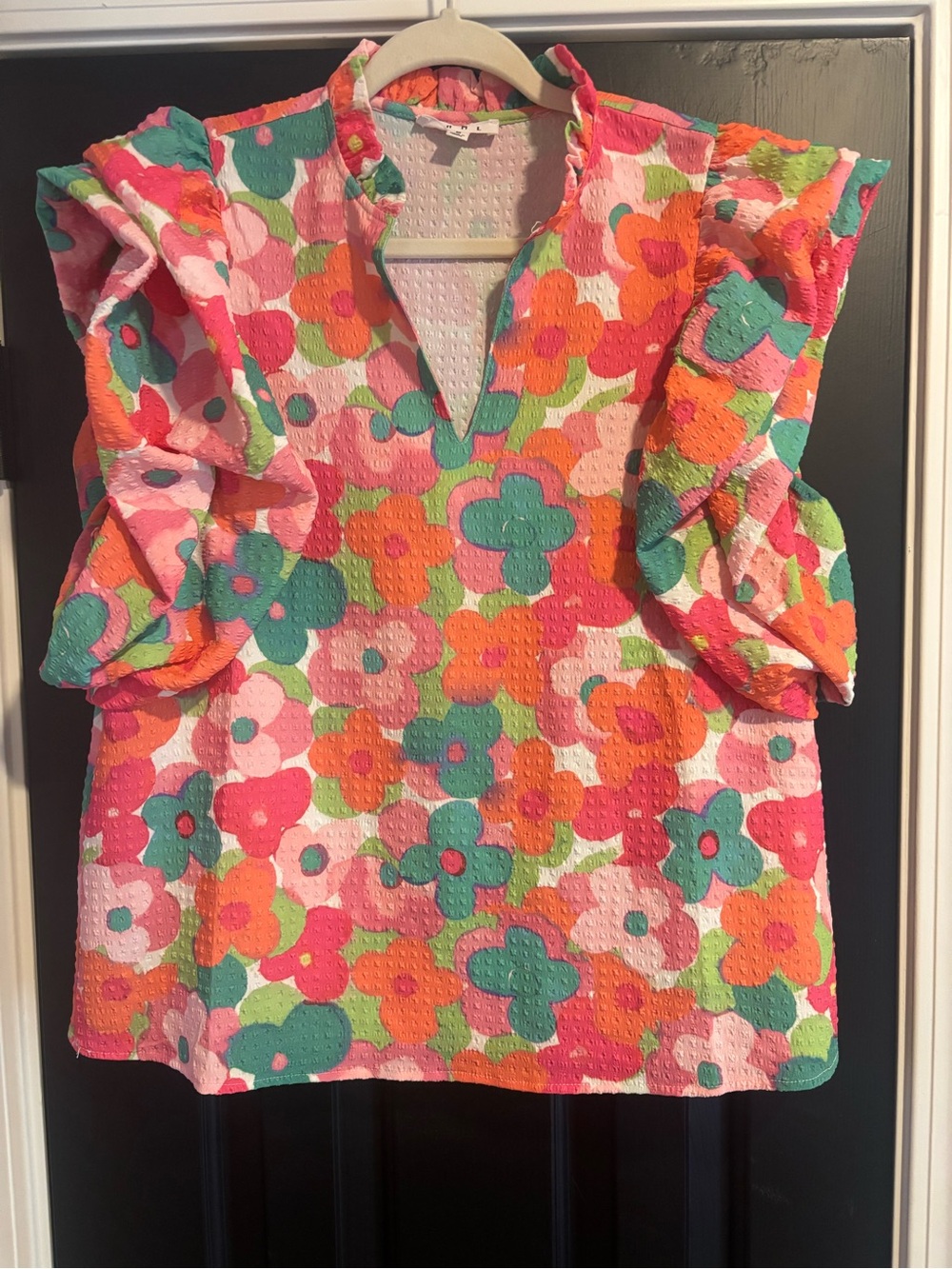THML Floral Pop Multicolor V-Neck Puff Sleeve Top